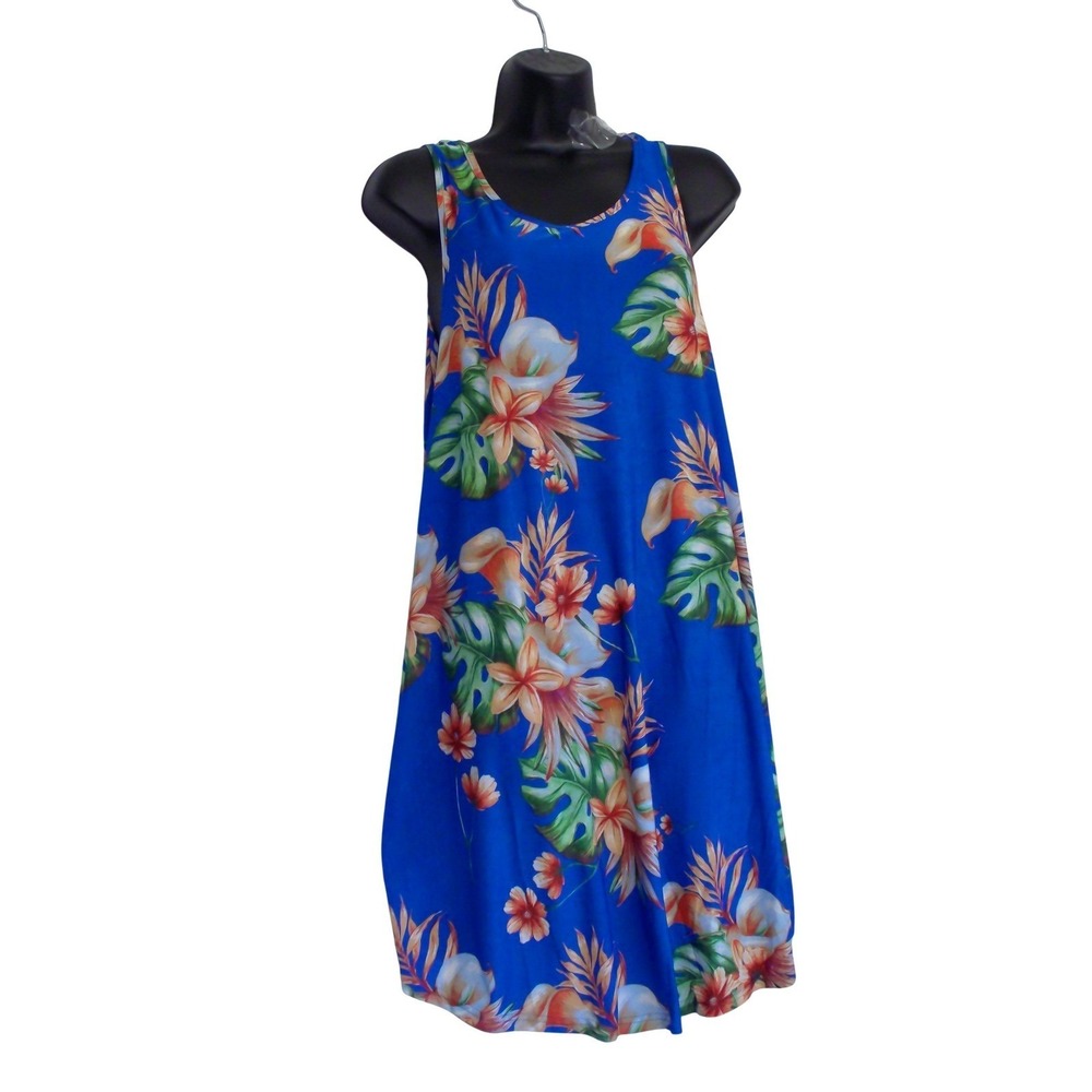 Isla Bonita Royal Blue Tropical Floral Sleeveless Dress One Size NWT one size